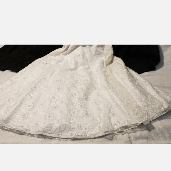 David's Bridal 10042334 size 6 White Strapless lace tea length Wedding Dress - Picture 4 of 16